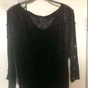 Cable & Gauge black velour rhinestone open sleeve top